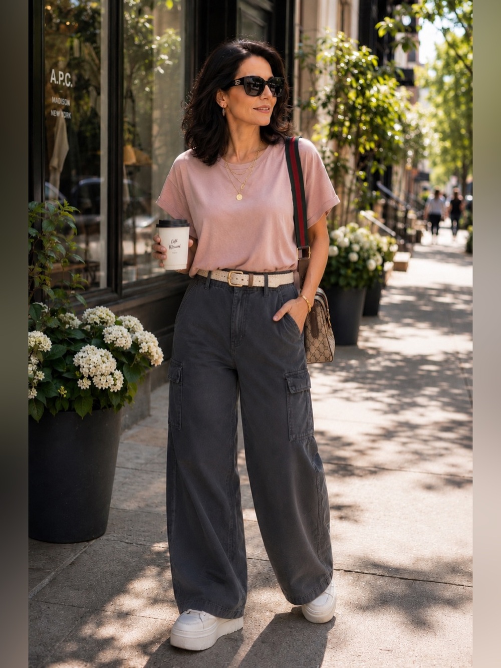 H&M Divided Charcoal Wide Leg Cargo Pants, Size 4, High Rise Utility Chic